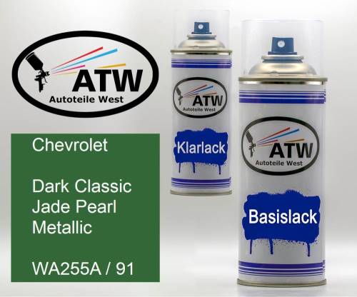 Chevrolet, Dark Classic Jade Pearl Metallic, WA255A / 91: 400ml Sprühdose + 400ml Klarlack - Set, von ATW Autoteile West.